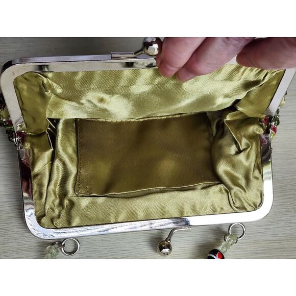 BEADED PURSE-Small-Beaded Handle-Green-Sequins-Evening Bag-Bling-Unique - Picture 9 of 16